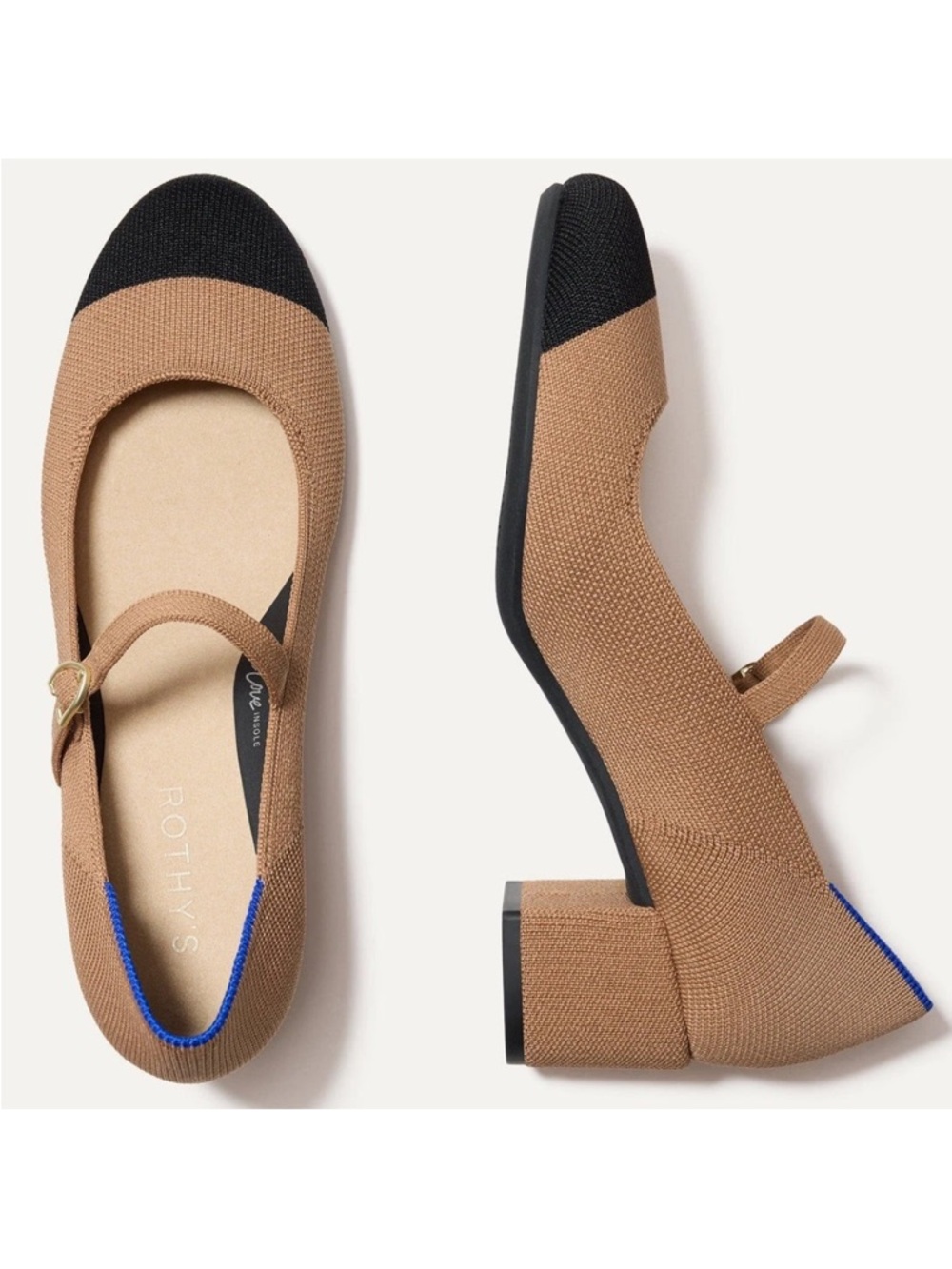 Rothys The Mary Jane Heel Wren Captoe Block Heel Knit Pumps Size 9 NWOB